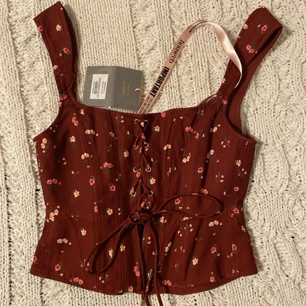 WINE FLORAL LACE UP CORSET